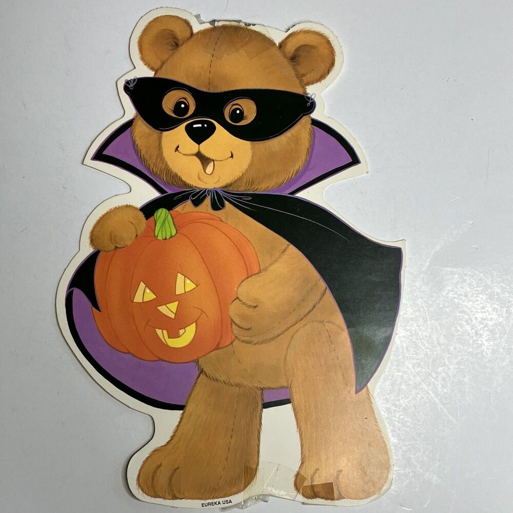 Eureka HALLOWEEN Die Cut Decoration Bear Mask Cape Costume Jack O Lantern Vtg